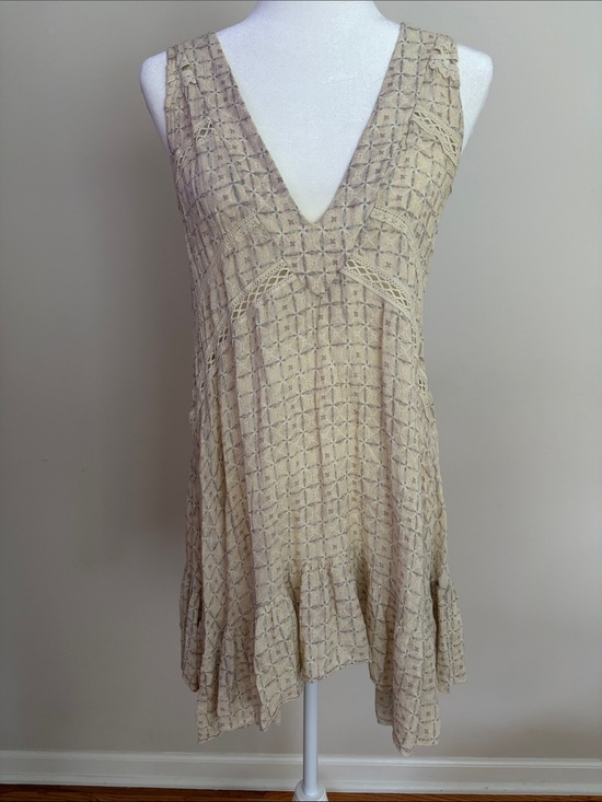 Free People Other - Free People Beige Crochet V-Neck Swing Dress